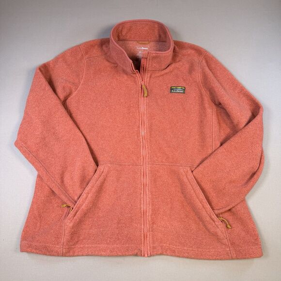 LL Bean Sweater Fleece Jacket Womens 2X Plus Peach Heather Full Zip Pockets - Picture 1 of 6